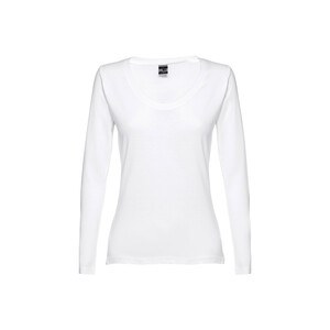 TH Clothes 30125 - Long-sleeved scoop neck fitted T-shirt for women. 100% carded cotton. White