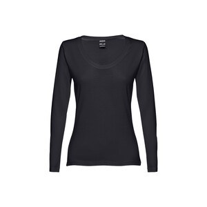 TH Clothes 30126 - Long-sleeved scoop neck fitted T-shirt for women. 100% carded cotton