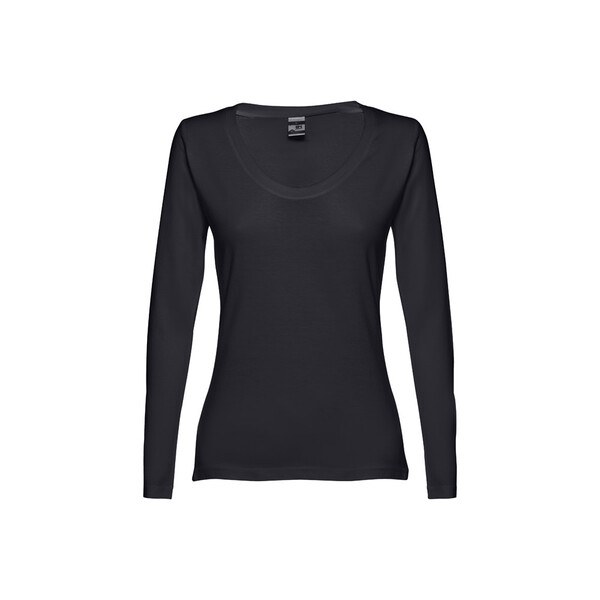 TH Clothes 30126 - Long-sleeved scoop neck fitted T-shirt for women. 100% carded cotton