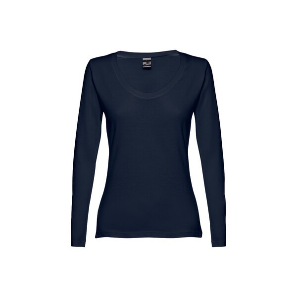 TH Clothes 30126 - Long-sleeved scoop neck fitted T-shirt for women. 100% carded cotton