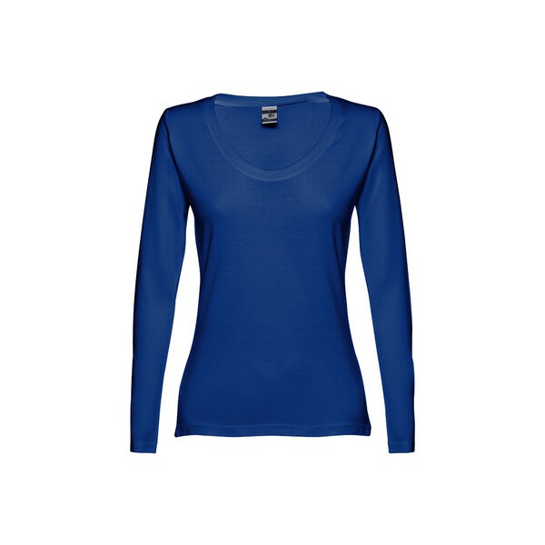 TH Clothes 30126 - Long-sleeved scoop neck fitted T-shirt for women. 100% carded cotton