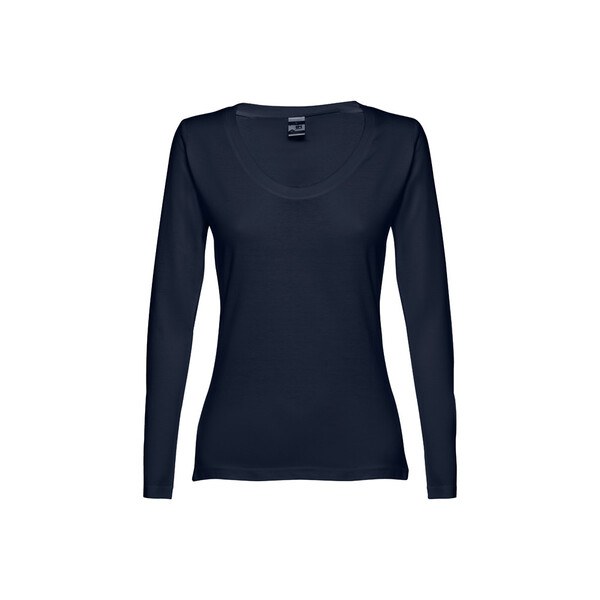 TH Clothes 30126 - Long-sleeved scoop neck fitted T-shirt for women. 100% carded cotton