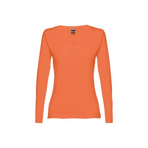 TH Clothes 30126 - Long-sleeved scoop neck fitted T-shirt for women. 100% carded cotton