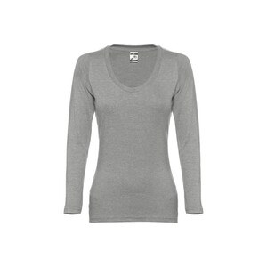 TH Clothes 30126 - Long-sleeved scoop neck fitted T-shirt for women. 100% carded cotton