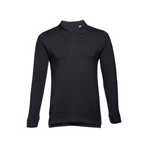 TH Clothes 30141 - Men's long-sleeved 100% cotton piqué polo shirt with removable label