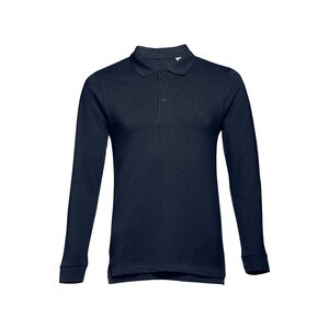 TH Clothes 30141 - Men's long-sleeved 100% cotton piqué polo shirt with removable label