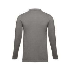 TH Clothes 30141 - Men's long-sleeved 100% cotton piqué polo shirt with removable label