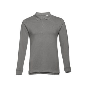 TH Clothes 30141 - Men's long-sleeved 100% cotton piqué polo shirt with removable label