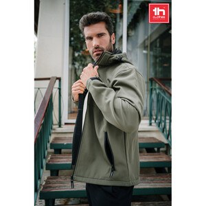 TH Clothes 30180 - Men's softshell jacket with detachable hood and rounded back hem
