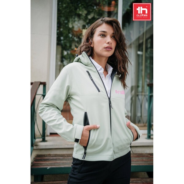 TH Clothes 30181 - Womens softshell jacket with detachable hood and rounded back hem