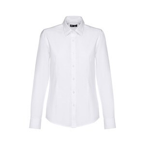 TH Clothes 30197 - Women's long-sleeved oxford shirt with pearl coloured buttons. White
