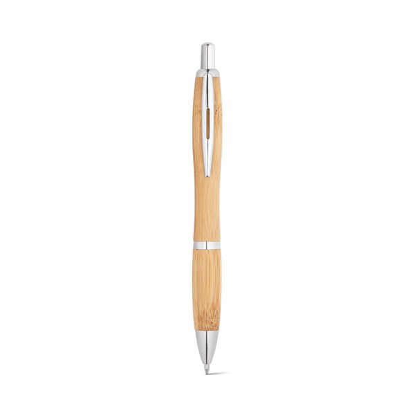 Bamboo ball pen with clip and metal trim - Egotier 81010