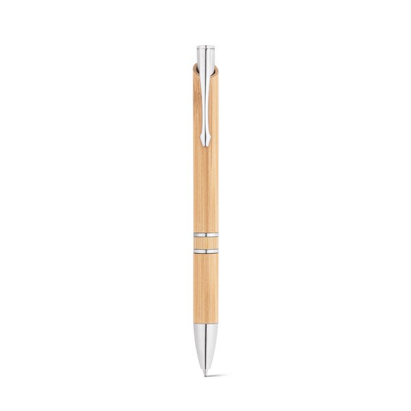 Bamboo ball pen with clip and metal trim - Egotier 81011