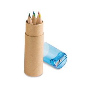 Pencil box tube with 6 coloured pencils and sharpener - Egotier 91751