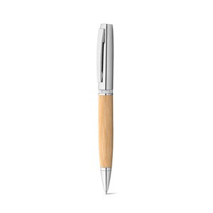 Bamboo and metal ball pen with case - Egotier 91775