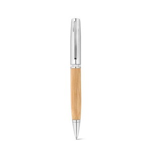 Bamboo and metal ball pen with case - Egotier 91775