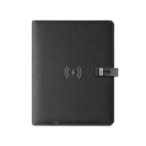 A5 folder in 300D recycled polyester (100% rPET) with wireless charger - Egotier 93581