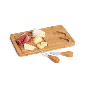 Bamboo cheese board with 2 bamboo and stainless steel accessories - Egotier 93830