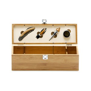 Bamboo, zinc and stainless steel wine set - Egotier 94189