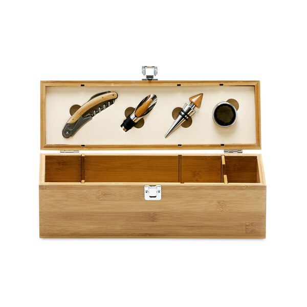 Bamboo, zinc and stainless steel wine set - Egotier 94189