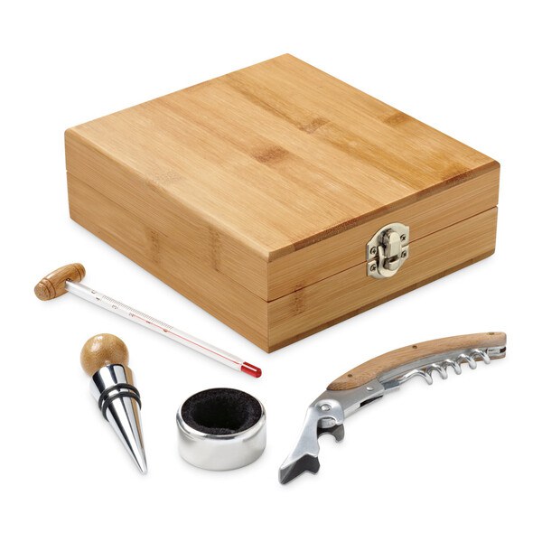Bamboo, zinc and stainless steel wine set - Egotier 94190