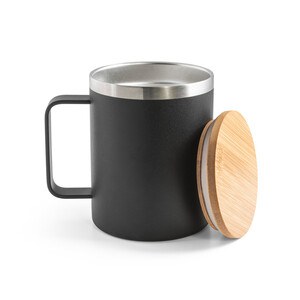Mug in 90% recycled stainless steel with bamboo lid 420 mL - Egotier 94276