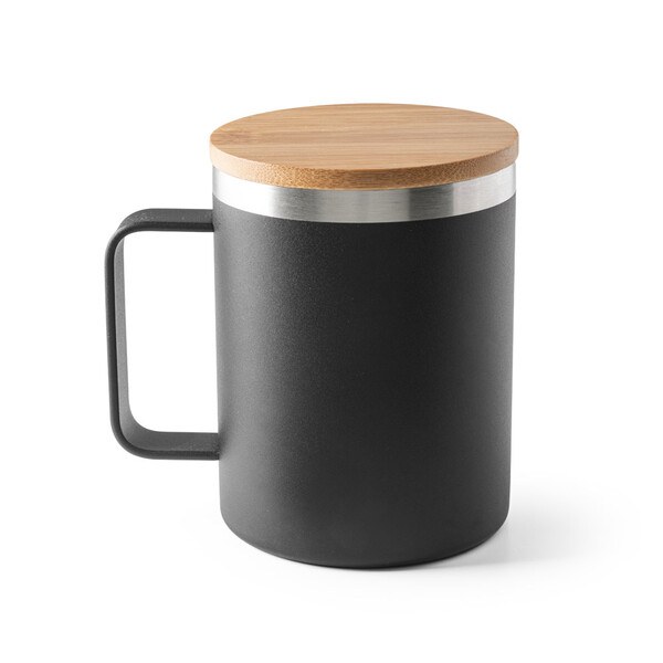 Mug in 90% recycled stainless steel with bamboo lid 420 mL - Egotier 94276