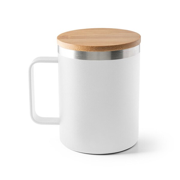 Mug in 90% recycled stainless steel with bamboo lid 420 mL - Egotier 94276