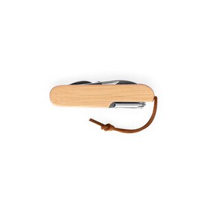 Multifunctional bamboo and stainless steel pocket knife with PU handle - Egotier 94366