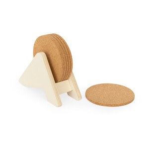 Plywood stand with 6 cork coasters - Egotier 94368