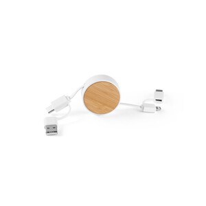 6-in-1 retractable USB cable in recycled ABS (100% rABS) and bamboo - Egotier 97091