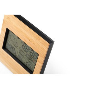 Desktop weather station with LCD screen in ABS and bamboo - Egotier 97099