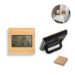 Desktop weather station with LCD screen in ABS and bamboo - Egotier 97099