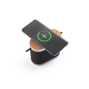 5W portable speaker with super-fast 15W wireless charger and 2h battery life made of bamboo and recycled PET (100% rPET) - Egotier 97183