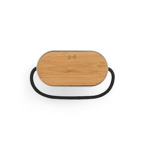 5W portable speaker with super-fast 15W wireless charger and 2h battery life made of bamboo and recycled PET (100% rPET) - Egotier 97183