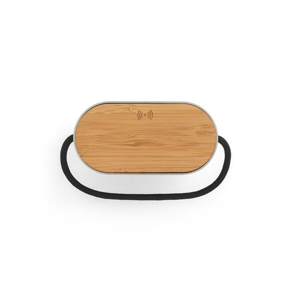 5W portable speaker with super-fast 15W wireless charger and 2h battery life made of bamboo and recycled PET (100% rPET) - Egotier 97183