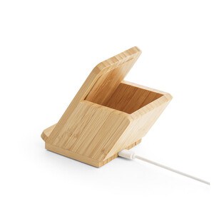 Smartphone holder and ballpoint holder with 10W fast wireless charger in bamboo - Egotier 97940