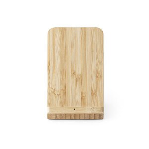 Smartphone holder and ballpoint holder with 10W fast wireless charger in bamboo - Egotier 97940