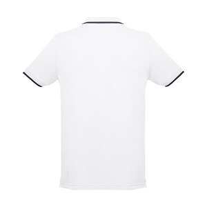 Men's Polo Shirt with contrast colour trim and buttons. White - Egotier 30136
