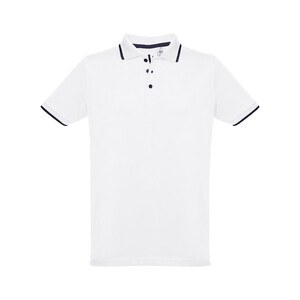 Men's Polo Shirt with contrast colour trim and buttons. White - Egotier 30136