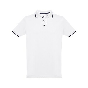 TH Clothes 30136 - Men's Polo Shirt with contrast colour trim and buttons. White