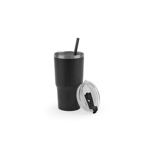 Compact stainless steel travel cup (91% recycled) with vacuum insulated double wall and matt finish 600 mL - Egotier 94372