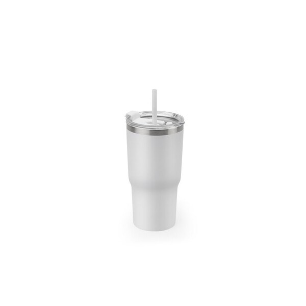 Compact stainless steel travel cup (91% recycled) with vacuum insulated double wall and matt finish 600 mL - Egotier 94372
