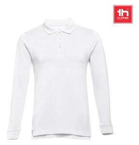 TH Clothes 30140 - Men's long-sleeved 100% cotton piqué polo shirt with removable label