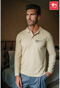 TH Clothes 30141 - Men's long-sleeved 100% cotton piqué polo shirt with removable label
