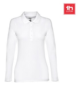 TH Clothes 30144 - Women's long-sleeved polo shirt in cotton piqué and viscose with removable label