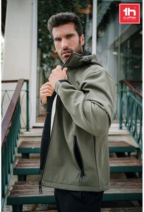TH Clothes 30180 - Men's softshell jacket with detachable hood and rounded back hem