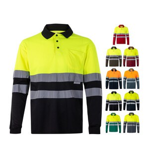 Velilla 36067 - Two-tone bird-eye polo shirt (160g/m²) with long sleeves, in polyester (100%)