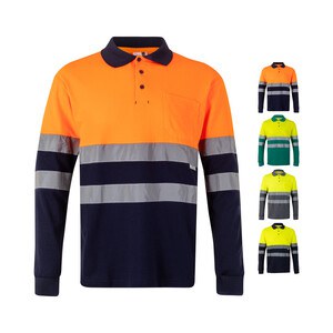 Velilla 36139 - Two-tone piqué polo shirt (150g/m²) with long sleeves, in cotton (55%) and polyester (45%)