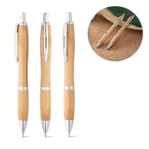 Bamboo ball pen with clip and metal trim - Egotier 81010